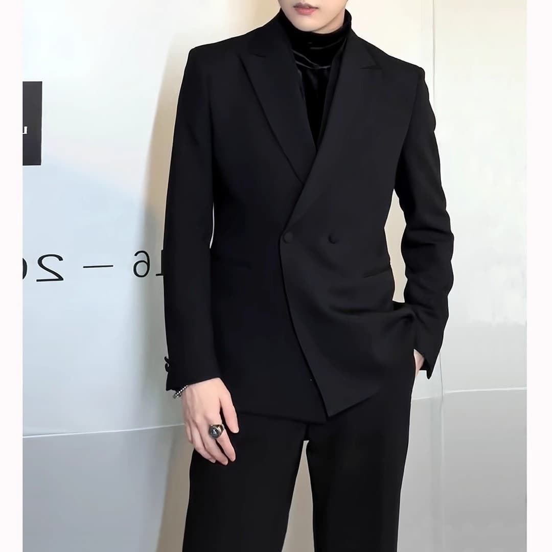 Spring/Autumn Minimalist Premium Suit Jacket for Men, Korean-style Casual Light Luxury Design, Business Black Blazer