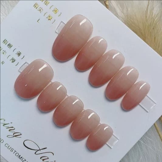 Pink Gradient Oval False Nails, Sweet and Elegant Oval Fake Nails, European and American Style Finished Nail Tips, Mixed Wholesale