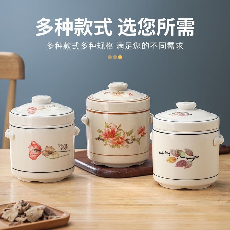 Large-capacity dedicated single-serving soup stewing pot with lid and dual handles, suitable for home and commercial kitchen use, including double-lidded ginseng pots.