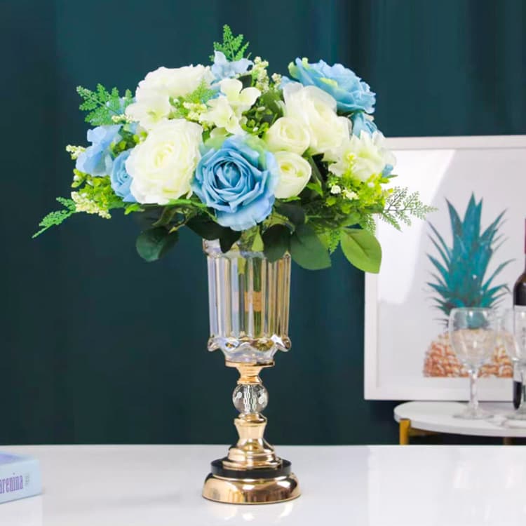European Luxury Crystal Glass Vase, High-End Dining Table Setting for Artificial and Dried Flower Arrangement, Living Room Decor