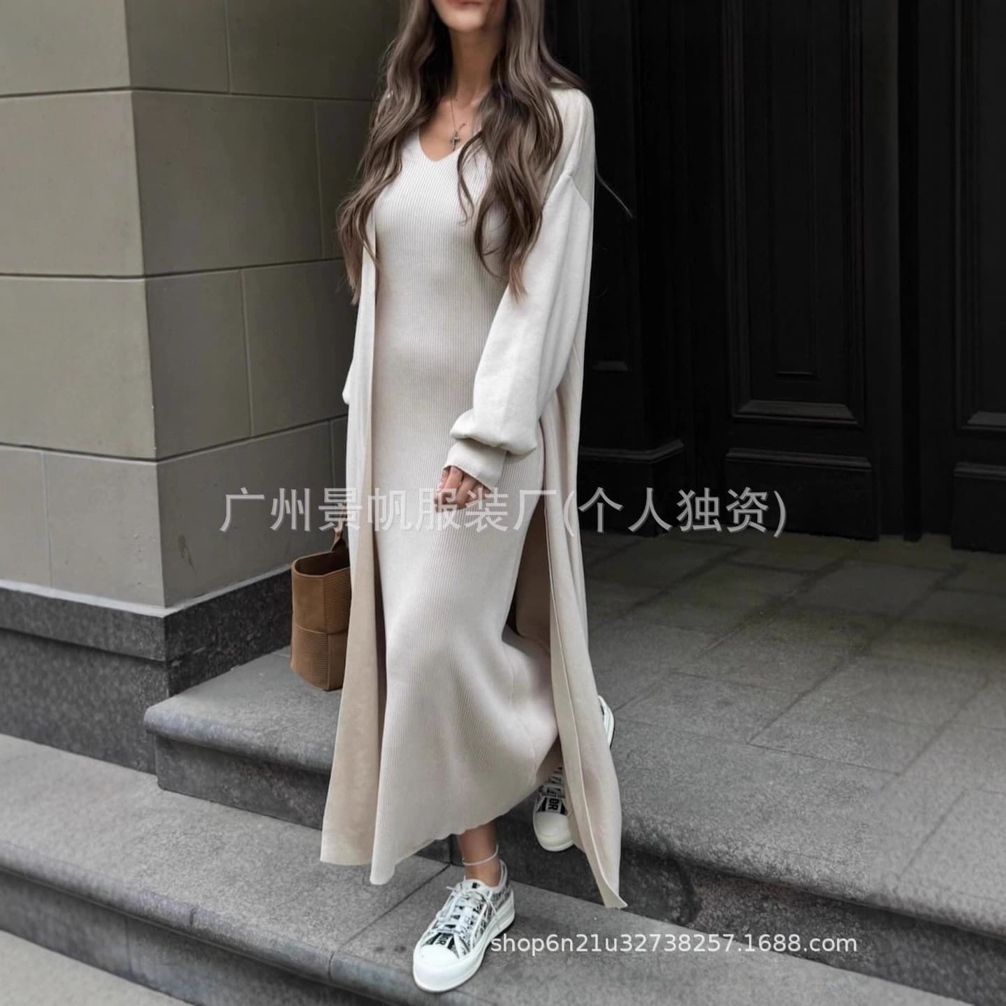Cross-border stock WB hot-selling knitted casual set: vest dress and cardigan two-piece set for women Knitted Sets
