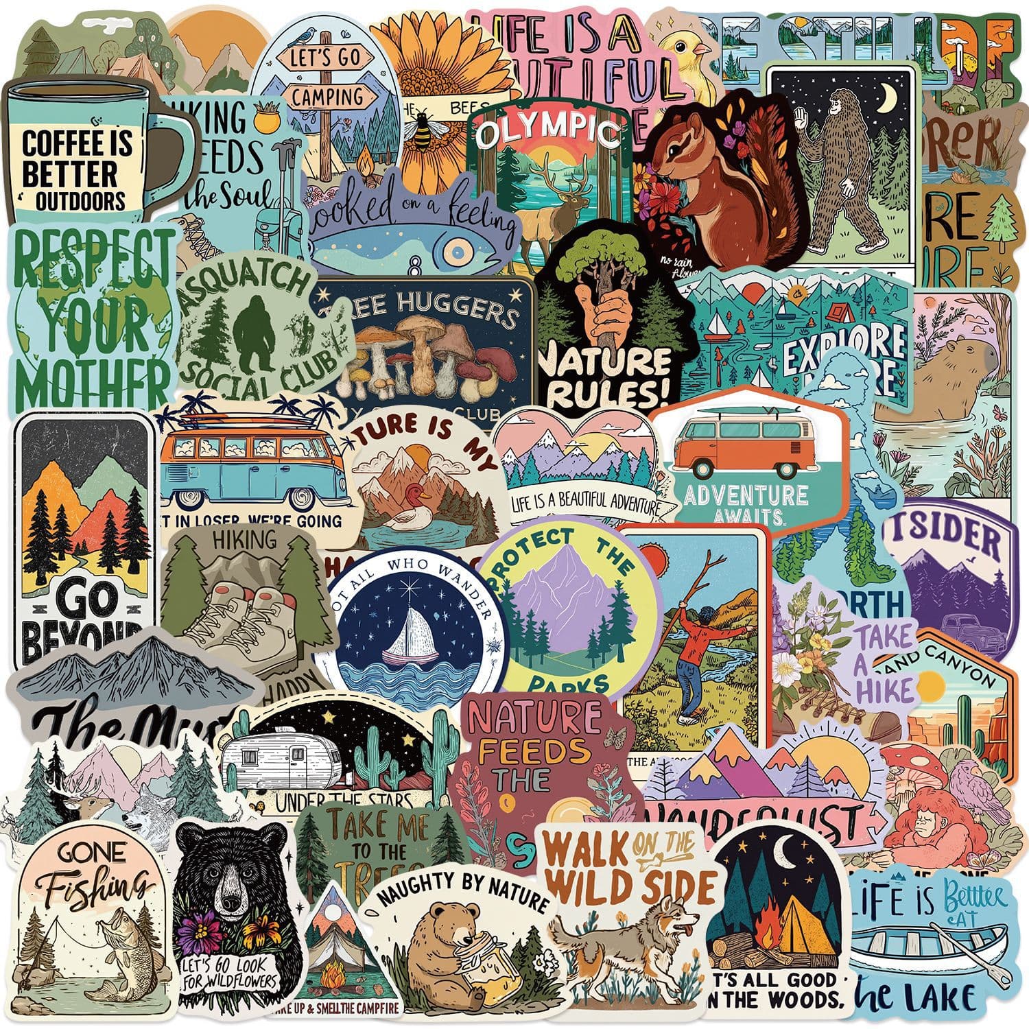 50pcs Cartoon Colorful Border Natural Rule Graffiti Stickers for Guitar Notebook Luggage DIY Waterproof Decals Cross-border Wholesale