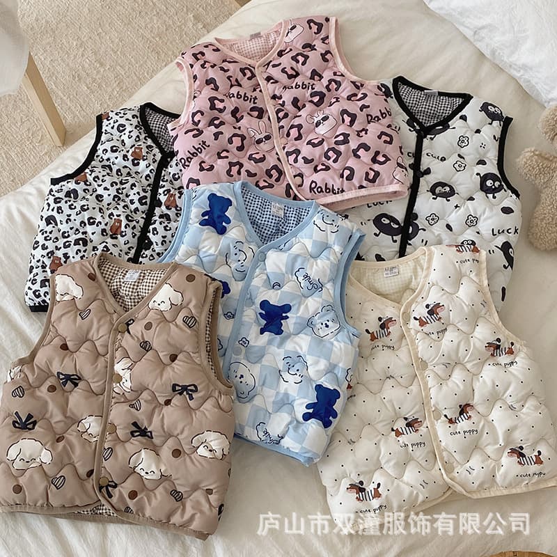 New Children's Cotton Vest for Boys and Girls, Warm Cotton Vest for Toddlers, Printed Reversible Vest