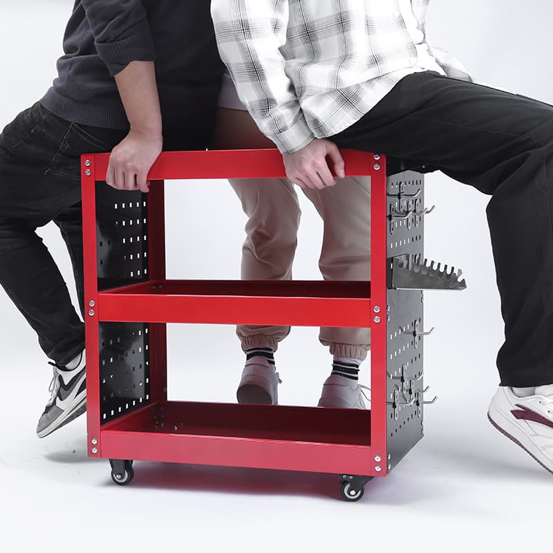 Guante Three-Tier Automotive Repair Tool Cart with Swivel Brake Casters, Multi-Layer Parts Storage Cabinet