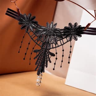Luxury Tassel Women's Thong Sexy Hollow Embroidery Lace Pearl Massage One String Low Waist Sexy Underwear