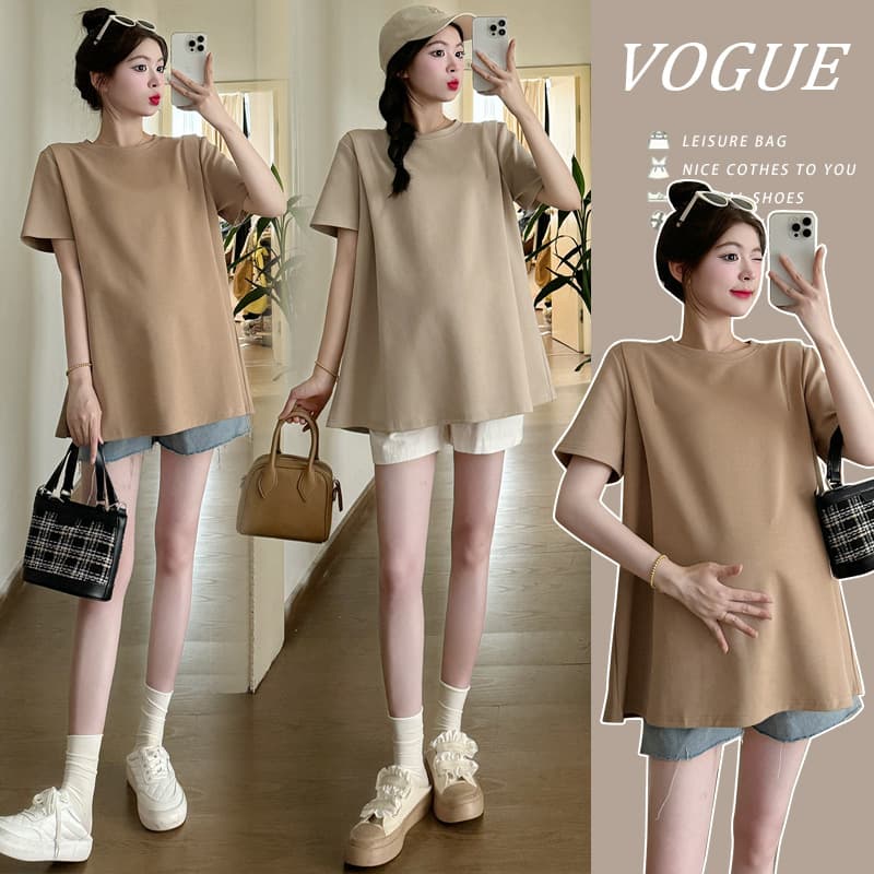 Maternity Summer Outfit Set Short Sleeve T-Shirt Petite Conceal Belly Non-Obvious Top Spring Summer Maternity Short Sleeve