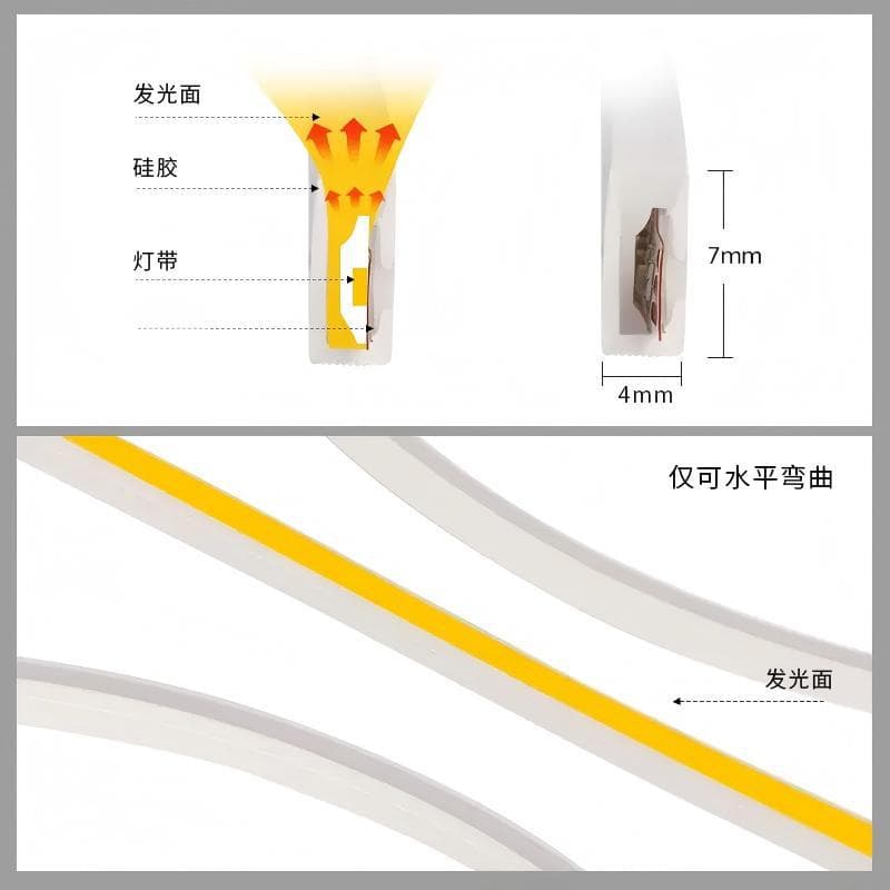3x5 silicone flexible light, ultra-narrow neon light, side-emitting mini LED ambient light, small size silicone neon light strip