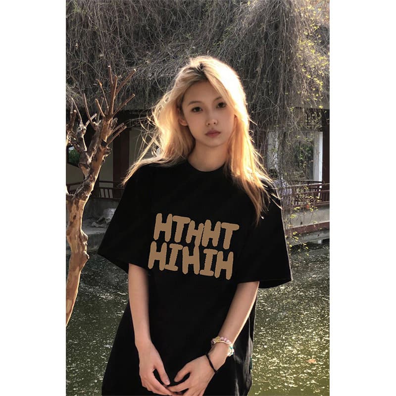 American Style Short Sleeve T-Shirt for Women Summer Oversized Loose Casual Couple Top Versatile Half Sleeve Tee