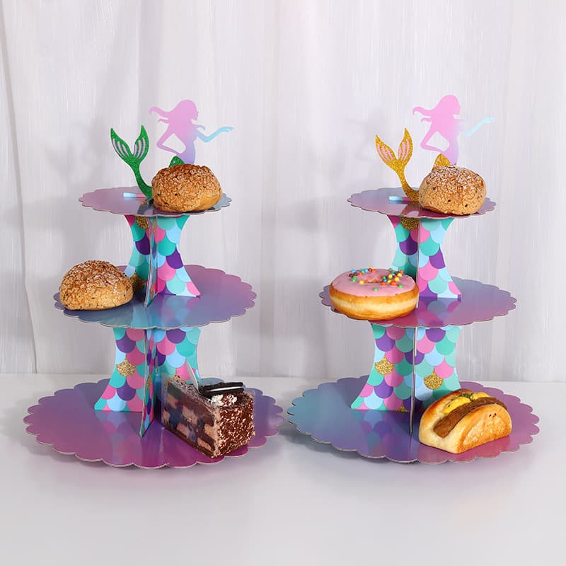 Wedding Birthday Party Cake Stand Mermaid Design Multi-layer Paper Plate Dessert Table Cute Style Christmas Valentine's Day
