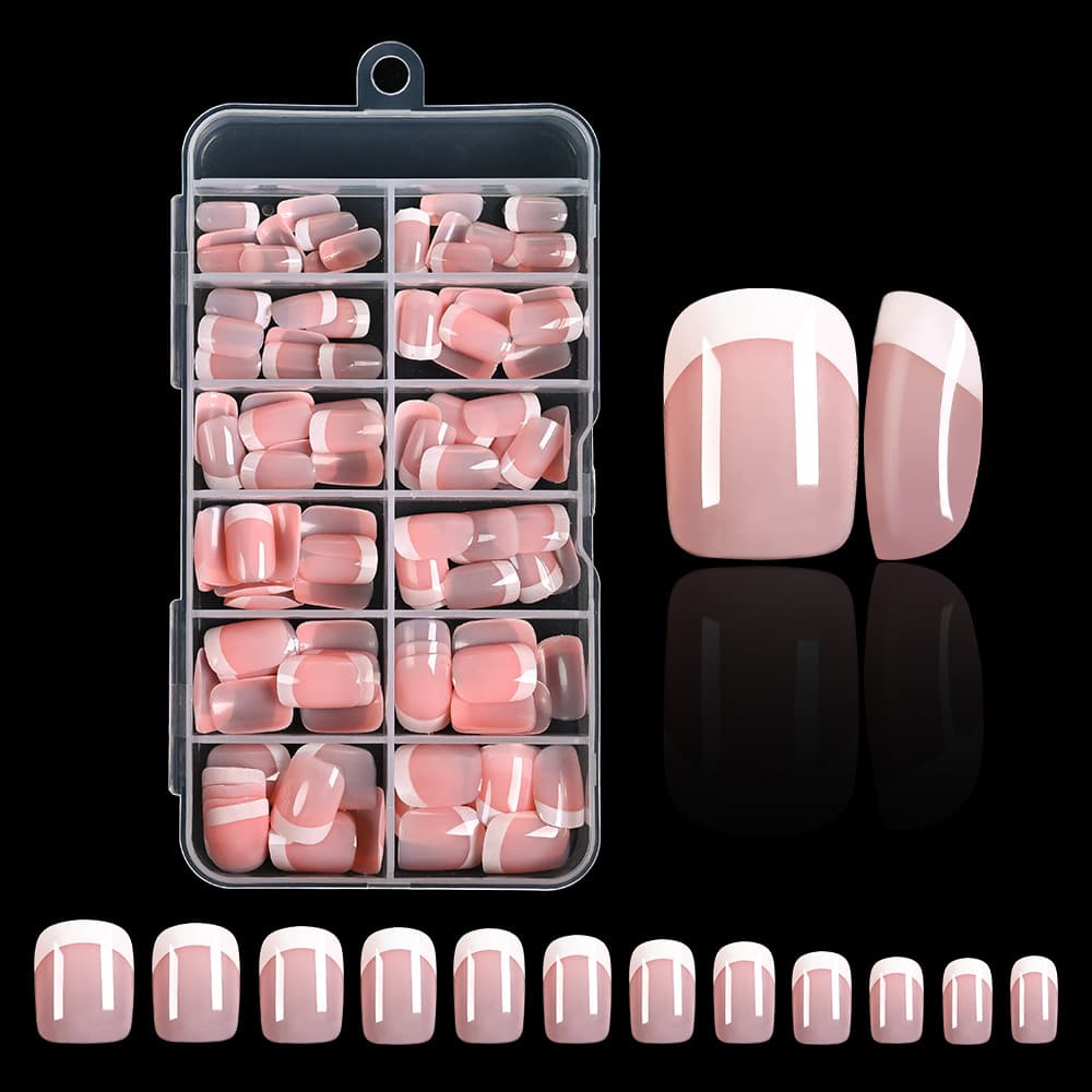 Cross-border 120pcs French manicure press-on nails nude white edge short style fake nails finished nail stickers wholesale