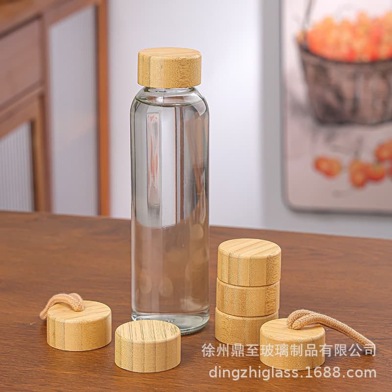 New Glass Cup with Solid Wood Lid, Multiple Styles Round Wooden Tea Cup Cover, High-Aesthetic Simple Sealed Bamboo Wood Lid