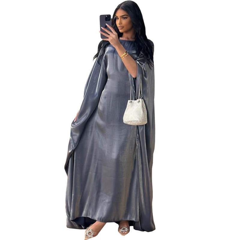 MQ104 Factory Direct New 2024 Summer Cross-Border Modest Fashion Shiny Silk Satin Fitted Waist Dress