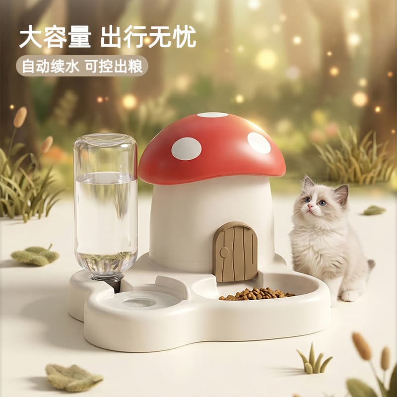 Cross-Border Pet Bowl Mushroom House Bowl Dog Bowl Automatic Feeder Integrated Drinking Bowl Anti-Tipping Food Bowl Cat Food Bowl