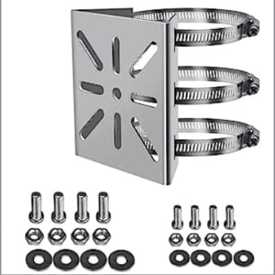 Stainless Steel Surveillance Clamp Bracket with Reinforced Wide Thick Pole Mount, Small Flat Plate Utility Pole Base