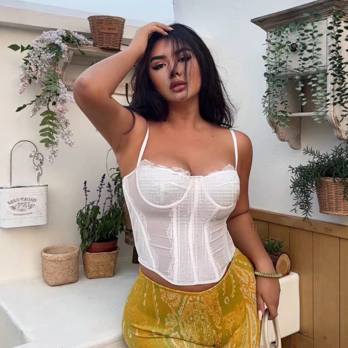 Cross-border Hot Selling Sexy Push-up Corset Lace Trim Sheer Camisole Top