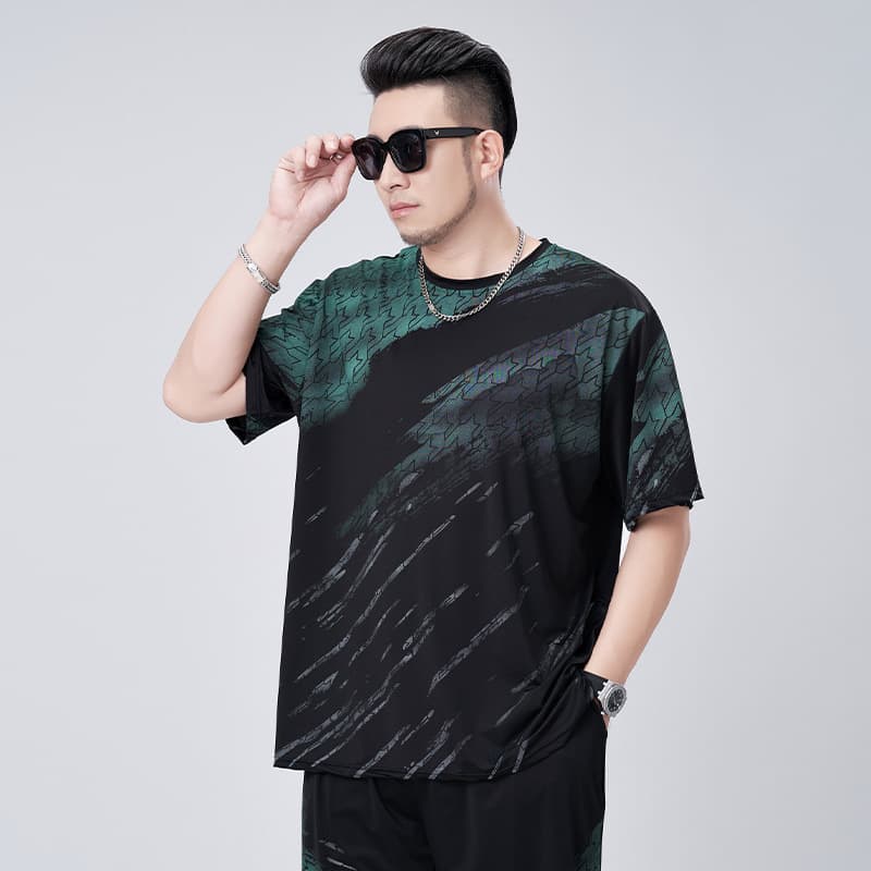 T8359 Ice Silk Breathable T-Shirt for Men, Big and Tall, European and American Cross-Border Quick-Dry Cooling Stretch Plus Size Top