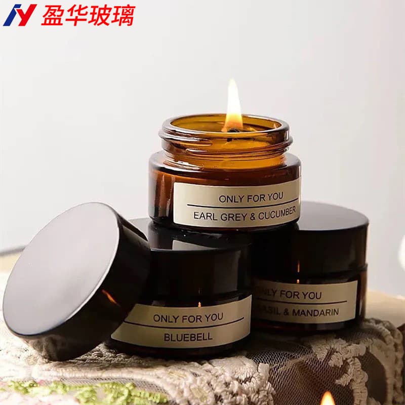 Brown Small Candle Cup Empty Cup Ins Retro 50g Glass Candle Holder Cream Jar Tea-Colored Aromatherapy Cup Candle Jar with Lid