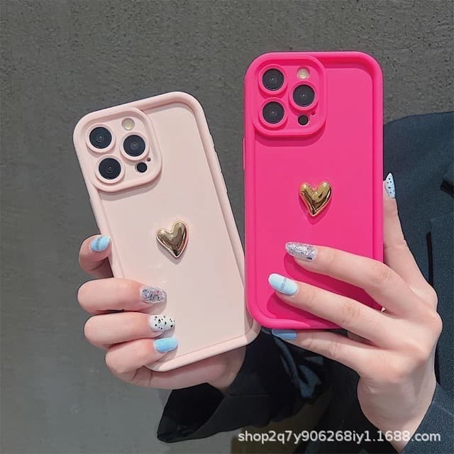 Gold Heart Case for Apple 16 Pro Max iPhone 11/12/13/14/15/Xr/Xs Max Cover
