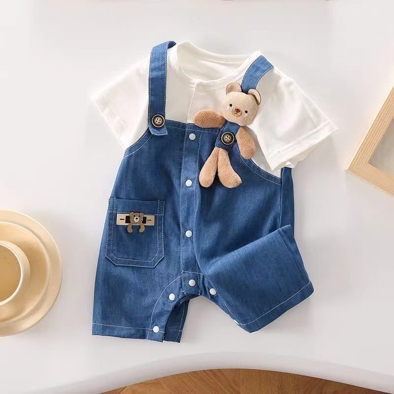 Baby clothes, summer denim short-sleeved hoodies, cute and super cute baby outing clothes, summer thin jumpsuits