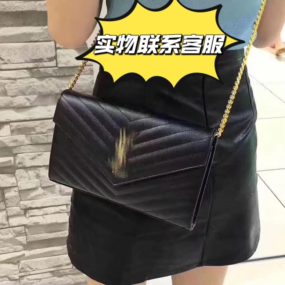 Y High-Quality Women's Chain Small Square Bag Caviar Trend Premium Minimalist Shoulder Crossbody Small Calfskin YSL