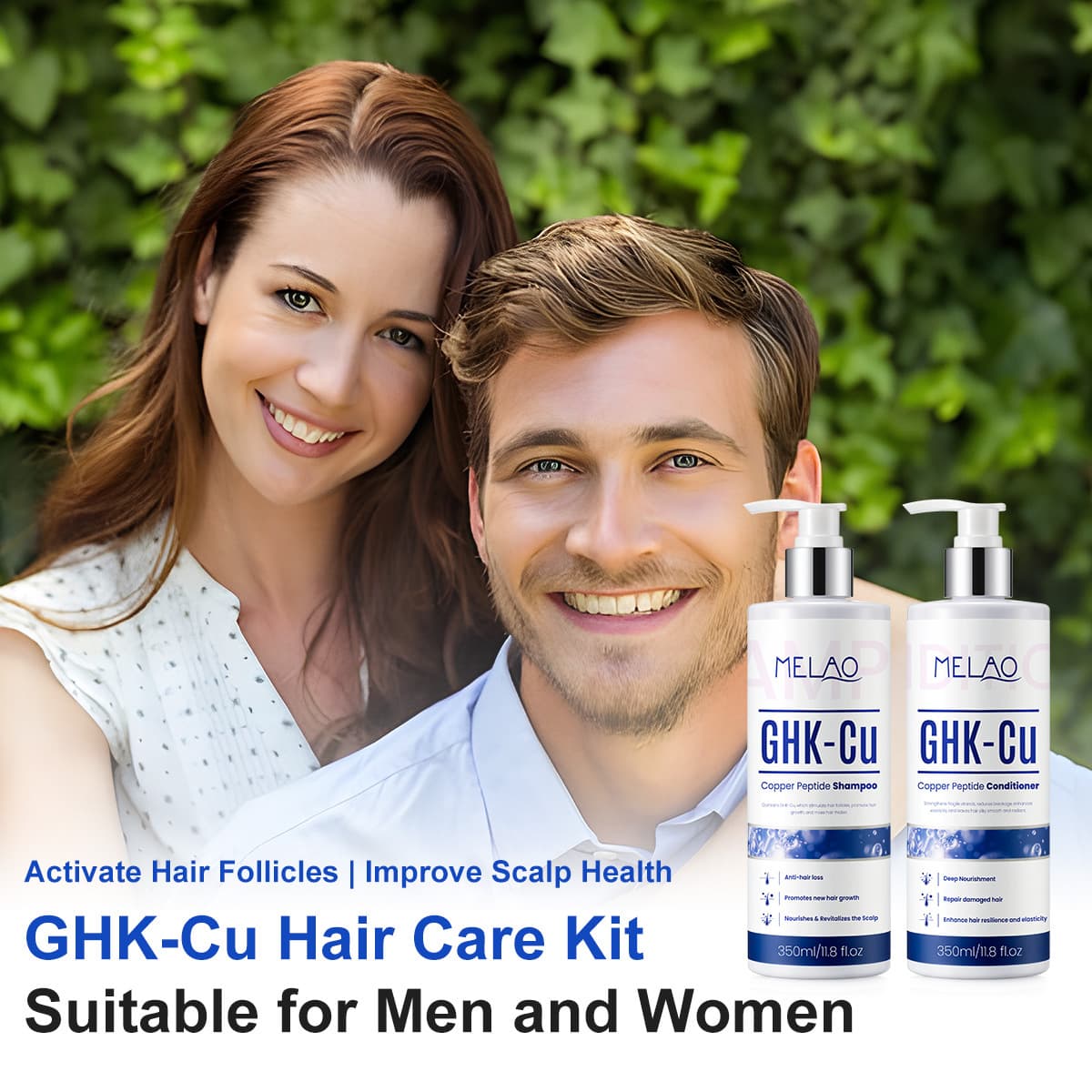 MELAO Cross-Border GHK-Cu Blue Copper Peptide Conditioner & Shampoo Set for Scalp Care, Moisturizing, Multi-Peptide Shampoo