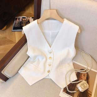 Old Money Style Linen Vest for Women Wide-Leg Pants Set Relaxed Short Summer Thin Backless Jacket White