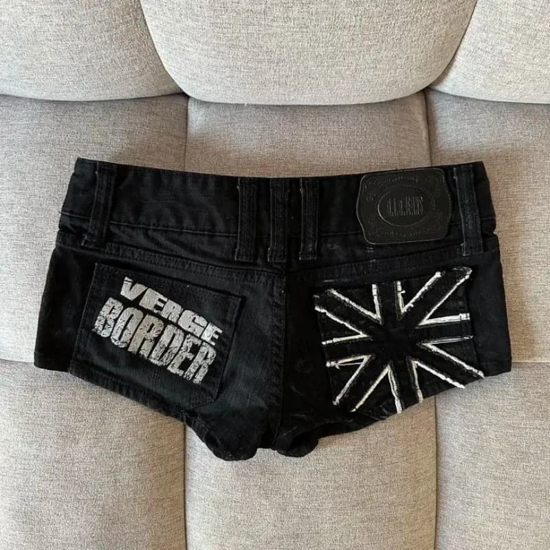 European and American Cross-Border Streetwear Y2K Flag Print Contrast Low-Waist Slim Denim Shorts for Women Summer Wholesale