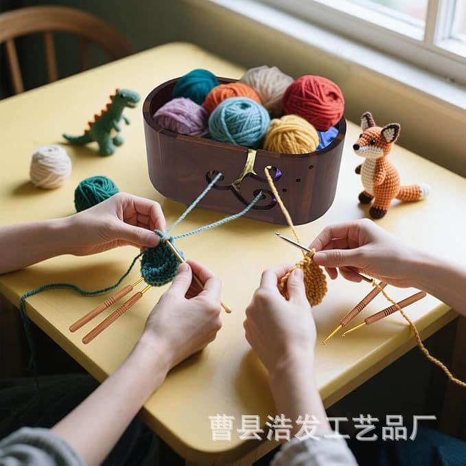 Wooden Yarn Bowl Oval Yarn Ball Storage Box with Hole Knitting Yarn Bowl Crochet Holder Yarn Storage Box