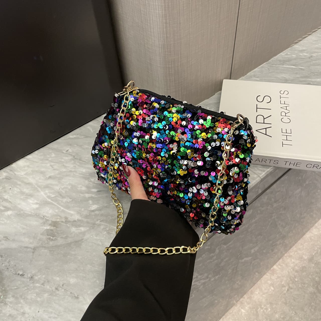 Sequined Mini Bag for Women, 2025 New Style, Niche Textured Shoulder/Crossbody Bag, Elegant and Simple Chain Mini Square Bag, Fashionable