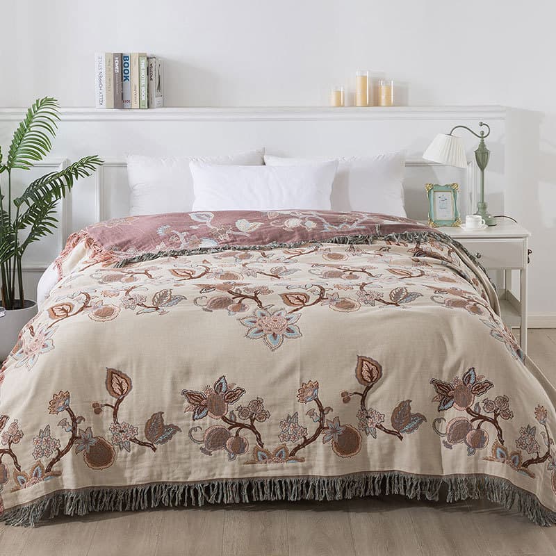 New Retro High-End Thickened Pure Cotton Gauze Towel Blanket, Cover Blanket for Nap, Double Bed Cover, Multi-Functional Gauze Blanket
