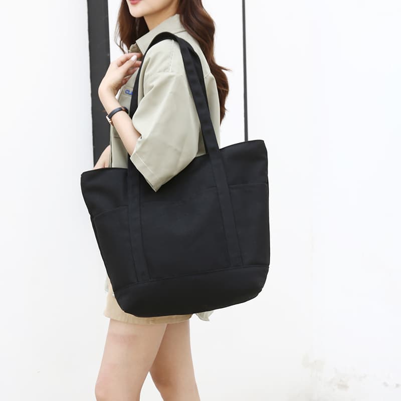 Canvas Bag Korean Style Large Capacity Single Room Cloth Bag Multi-Pocket Zipper Bag Tote Bag for Class Trendy Foreign Trade Women's Bag