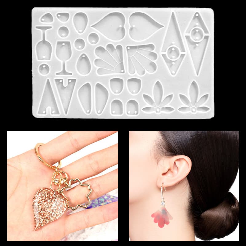 DIY Epoxy Resin Mold Maple Leaf Heart Geometric Earring Wine Glass Earring Pendant Silicone Mold Mirror Resin Mold