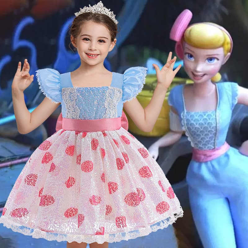 Best-selling European and American style Little Bo Peep girl dress with flutter sleeves, lace tutu skirt, children's formal princess dress