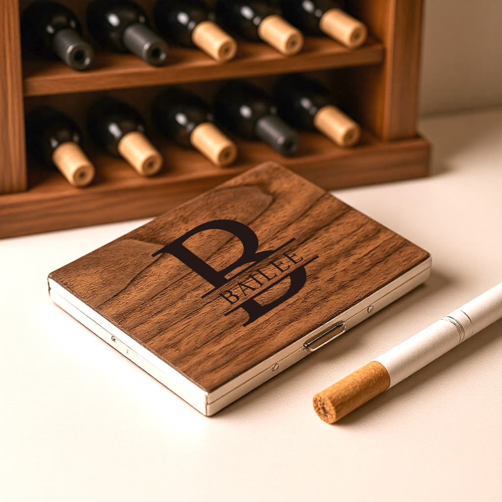 Black walnut solid wood cigarette box storage gift metal frame stainless steel cigar box retro gift box with engraved words