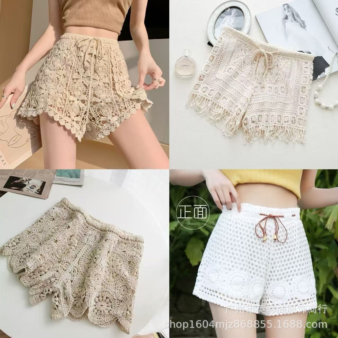Lace Crochet Shorts New Loose Casual Anti-exposure Safety Pants High-Waisted Elastic Three-Point Shorts Women Outerwear Versatile