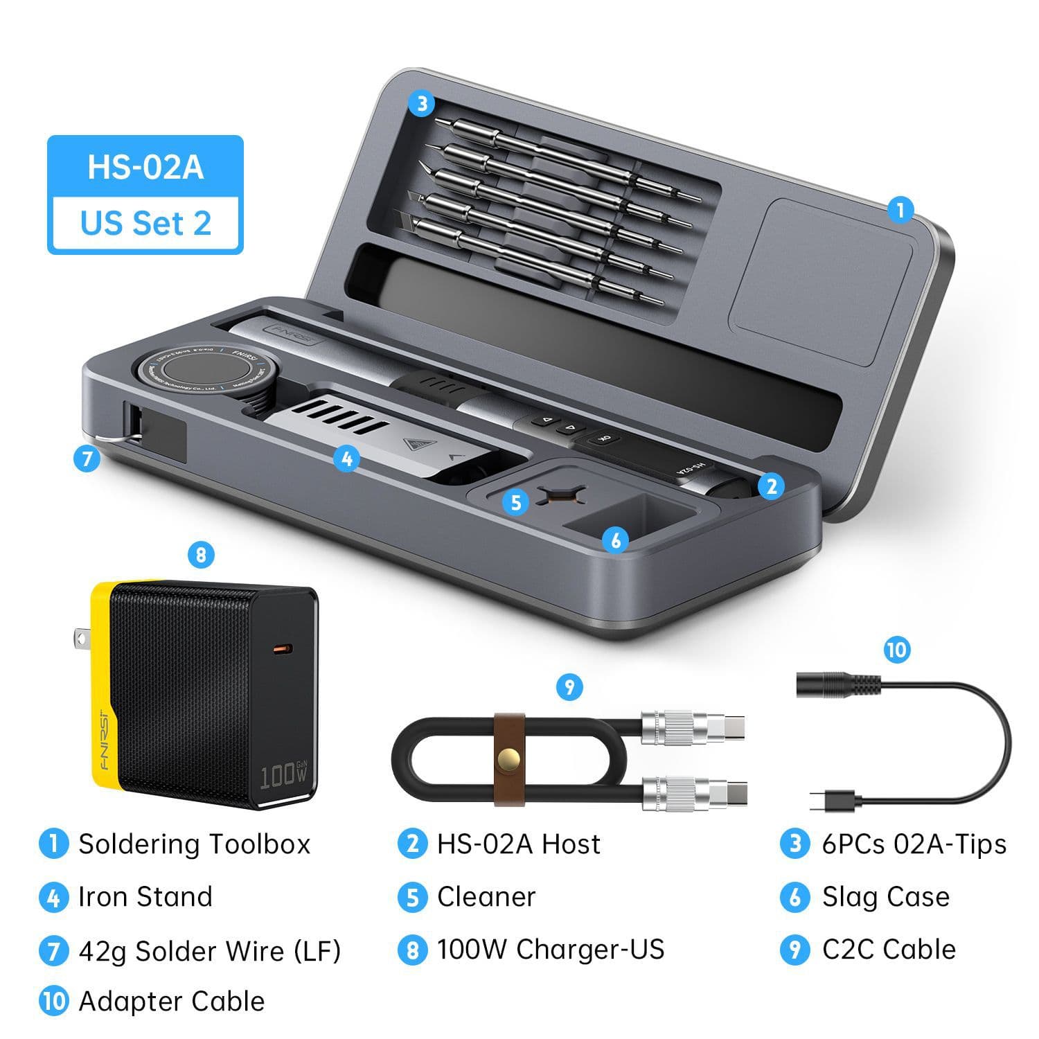 FNIRSI Smart Soldering Iron HS-02 Mobile Workbench Storage Case Soldering Iron Kit