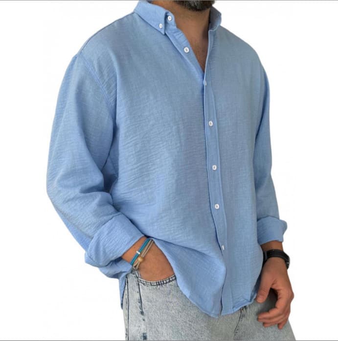 Amazon New Arrival Men's Washed Cotton Button Long Sleeve Shirt