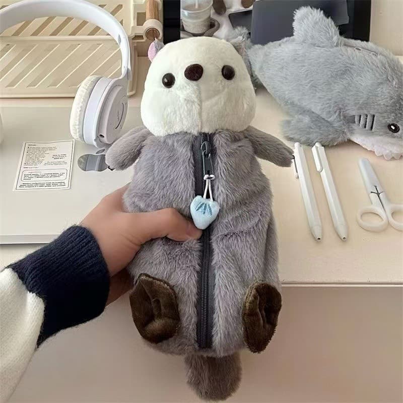 Cute Animal Series Collection Pencil Case Ins Plush Stationery Box Student Stationery Storage Bag Cartoon Plush Otter