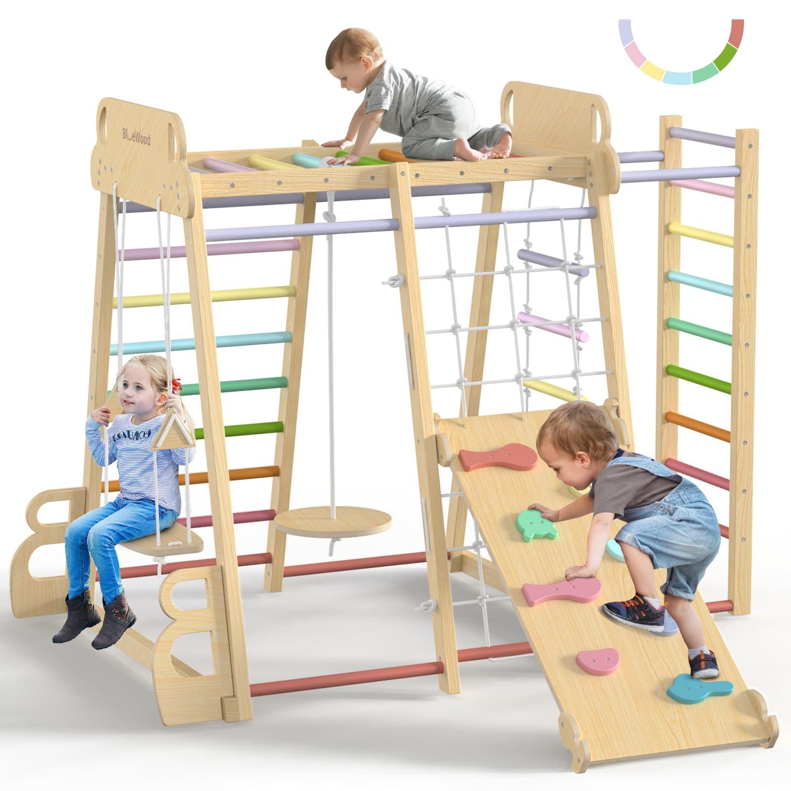Solid Wood Climbing Frame Kids Indoor Play Set with Slide and Swing Children's Climbing Toy