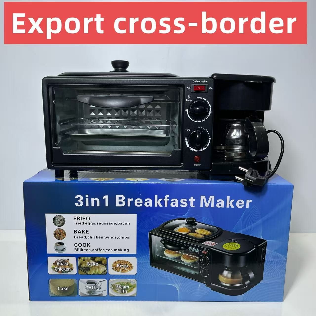 Cross-Border Wholesale 110V/220V 3-in-1 Multifunctional US Standard Breakfast Toaster & Mini Oven for Export