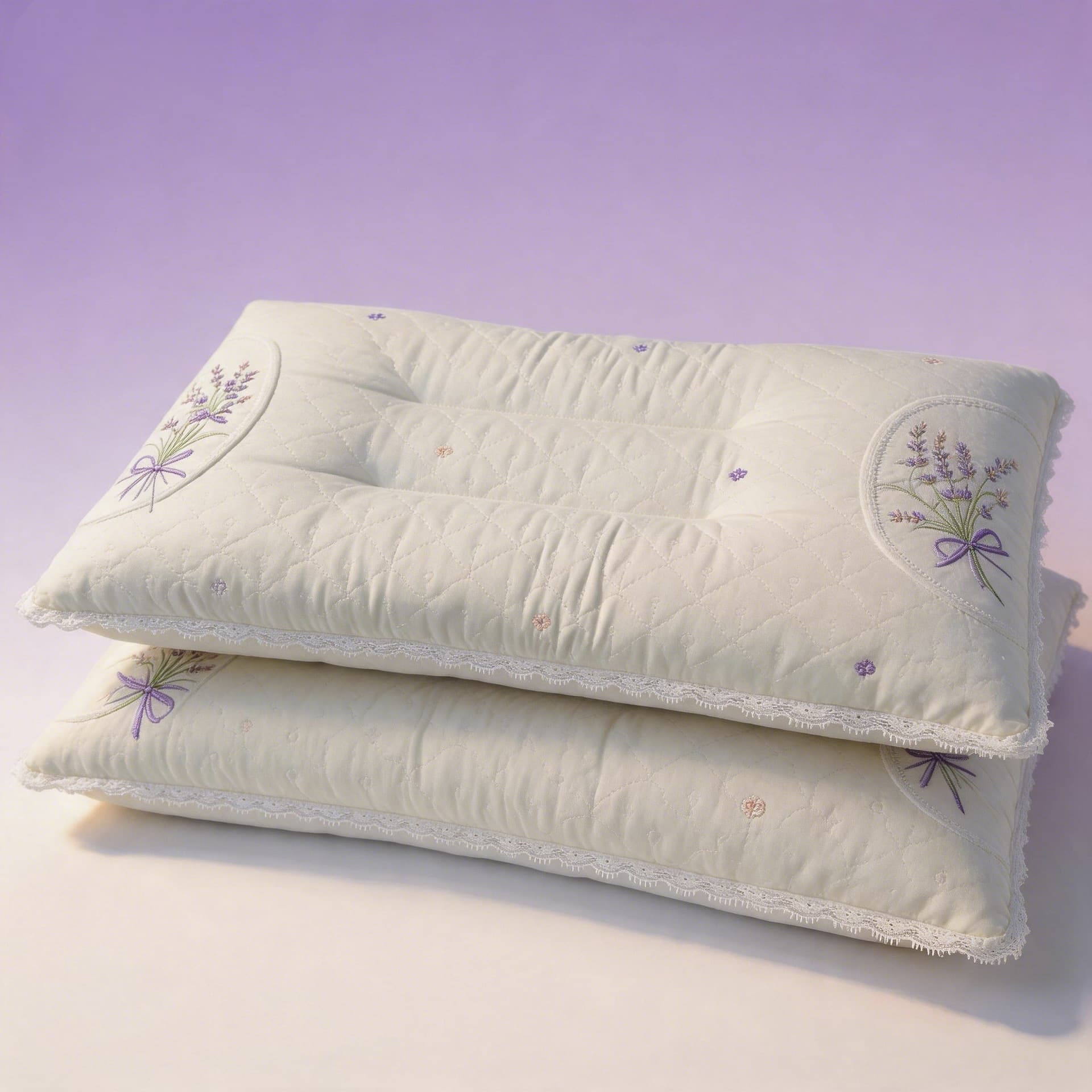 Embroidered Feather Velvet Pillow Core with Lavender Embroidery, Neck Support Pillow, Single Pillow, Factory Wholesale, 3D Pillow for Home Use
