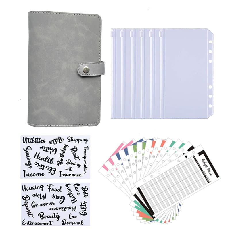 Leather Binder Budget Planner Notebook with Envelope Cash Envelope System, Zipper Closure