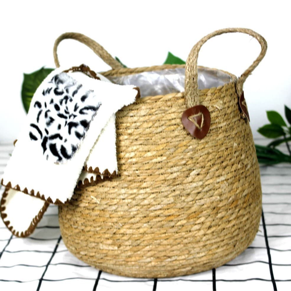 Woven Rattan Plant Pot, Handwoven Green Plant Basket, Living Room Floor Extra Large Plant Container