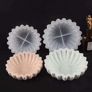 Plaster Cement DIY Striped Round Lace Tray Mold Lotus Leaf Plate Storage Bowl Candle Cup Silicone Mold