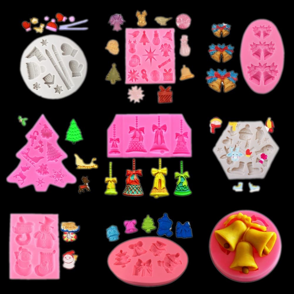 DIY Christmas Silicone Mold - Christmas Stocking, Christmas Tree, Reindeer, Sleigh, Snowflake, Bell Cake Plaster Decoration Mold