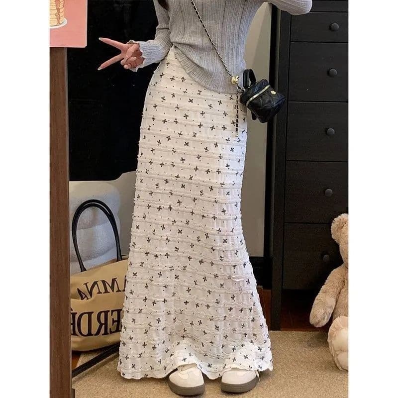 2026 Summer Vacation Style Butterfly Print Lace Floral Fishtail Skirt Slimming Pure Desire Long Skirt