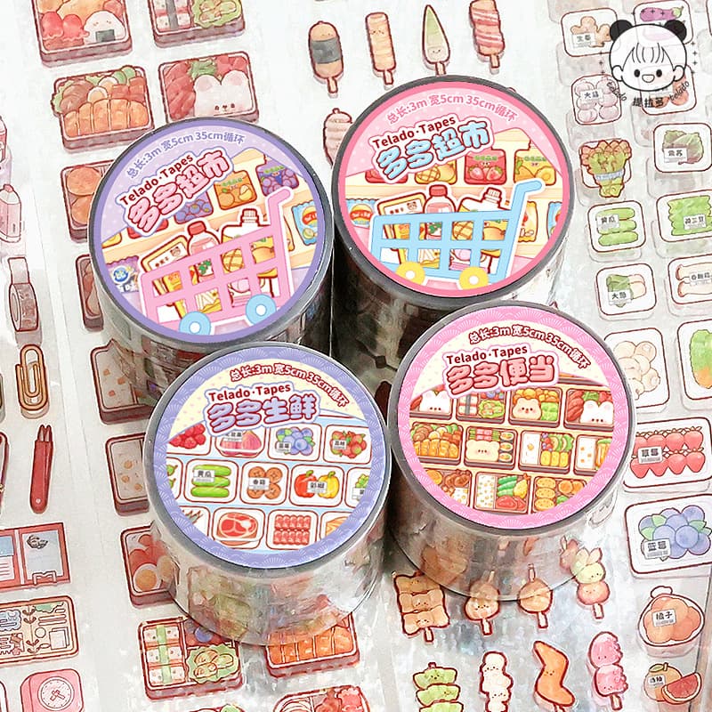 Tiradododo Supermarket PET Waterproof Journal Tape, Colorful Decorative Pattern Film, Snack Journal Tape Wholesale