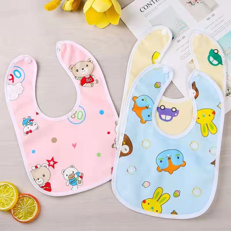 Baby Crystal Velvet Bib, Autumn/Winter Waterproof Cartoon Drool Bib, Newborn Snap Button Feeding Bib