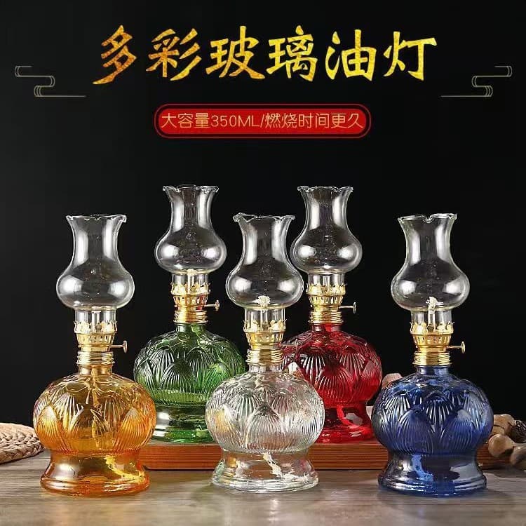 Large Capacity Vintage Old-Style Butter Lamp Kerosene Camping Lamp Glass Festive Wedding Moving-in New Home Prop Windproof
