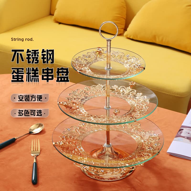 Cake Plate Hanger, Fruit Plate, Dessert Plate, Metal Snack Plate, Double-layer Three-layer Skewer Tray